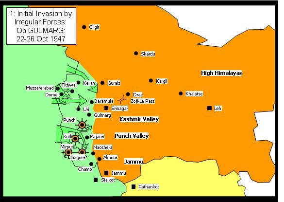 Initial Invasion 22 Oct 1947 – 26 Oct 1947 (Op Gulmarg)