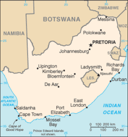 Map of South Africa showing Johannesburg's location