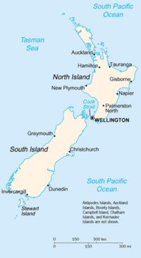 Map of New Zealand.