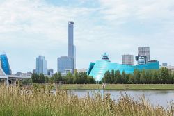 Astana downtown with the Abu Dhabi Plaza (center)