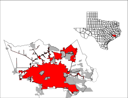 Houston's location and city limits in Harris County, Texas