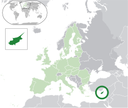 Location of  Cyprus (green) in the European Union (light green)  —  [Legend]