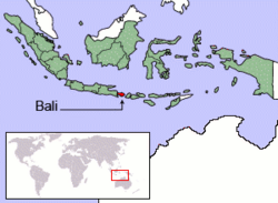 Location of Bali in Indonesia (shown in green)