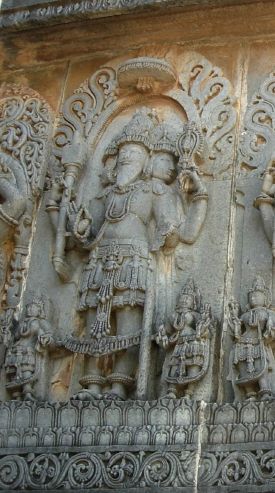 Brahma carving at a temple in Halebidu