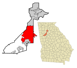 City highlighted in Fulton County, location of Fulton County in the state of Georgia