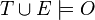 T \cup E \models O