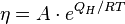 \eta = A \cdot e^{Q_H/RT}