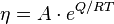 \eta = A \cdot e^{Q/RT}