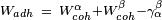 \scriptstyle W_{adh}\ =\ W_{coh}^{\alpha}+W_{coh}^\beta-\gamma_{\alpha}^\beta