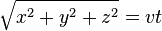  \sqrt{x^2 + y^2 + z^2} = vt \,