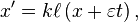 x^\prime = k\ell\left(x + \varepsilon t\right),