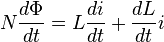 N\frac{d\Phi}{dt} = L \frac{di}{dt} + \frac{dL}{dt} i \,