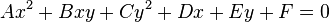 A x^2 + B xy + C y^2 + D x + E y + F = 0 \,