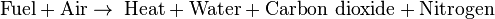 \textrm{Fuel} + \textrm{Air} \rightarrow \; \textrm{Heat} + \textrm{Water} + \textrm{Carbon\ dioxide} + \textrm{Nitrogen}