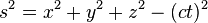  s^2 = x^2 + y^2 + z^2 - (ct)^2 \,