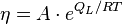 \eta = A\cdot e^{Q_L/RT}