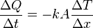 \frac{\Delta Q}{\Delta t} = -k A \frac{\Delta T}{\Delta x}