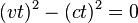  (vt)^2 - (ct)^2 = 0 \,