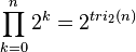 \prod_{k=0}^n 2^k= 2^{tri_2(n)}