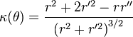 \kappa(\theta) = \frac{r^2 + 2r'^2 - r r''}{\left(r^2+r'^2 \right)^{3/2}}