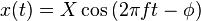 x(t)= X \cos {(2 \pi f t -\phi)} \!