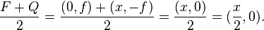 {F + Q \over 2} = {(0,f) + (x,-f) \over 2} = {(x,0) \over 2} = ({x \over 2}, 0).