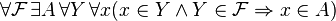 \forall \mathcal{F} \,\exists A \, \forall Y\, \forall x (x \in Y \land Y \in \mathcal{F} \Rightarrow x \in A)