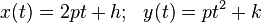 x(t) = 2pt + h; \ \ y(t) = pt^2 + k \,