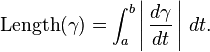 \mbox{Length}(\gamma)=\int_a^b \left| \, {d\gamma \over dt} \, \right| \, dt.