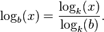 \log_b(x) = \frac{\log_k(x)}{\log_k(b)}.