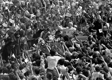 Millions cheer Pope John Paul II in his first visit to Poland as pontiff in 1979.