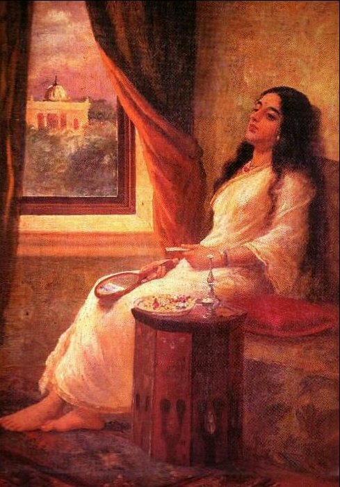Raja Ravi Varma's painting "Woman in thought"