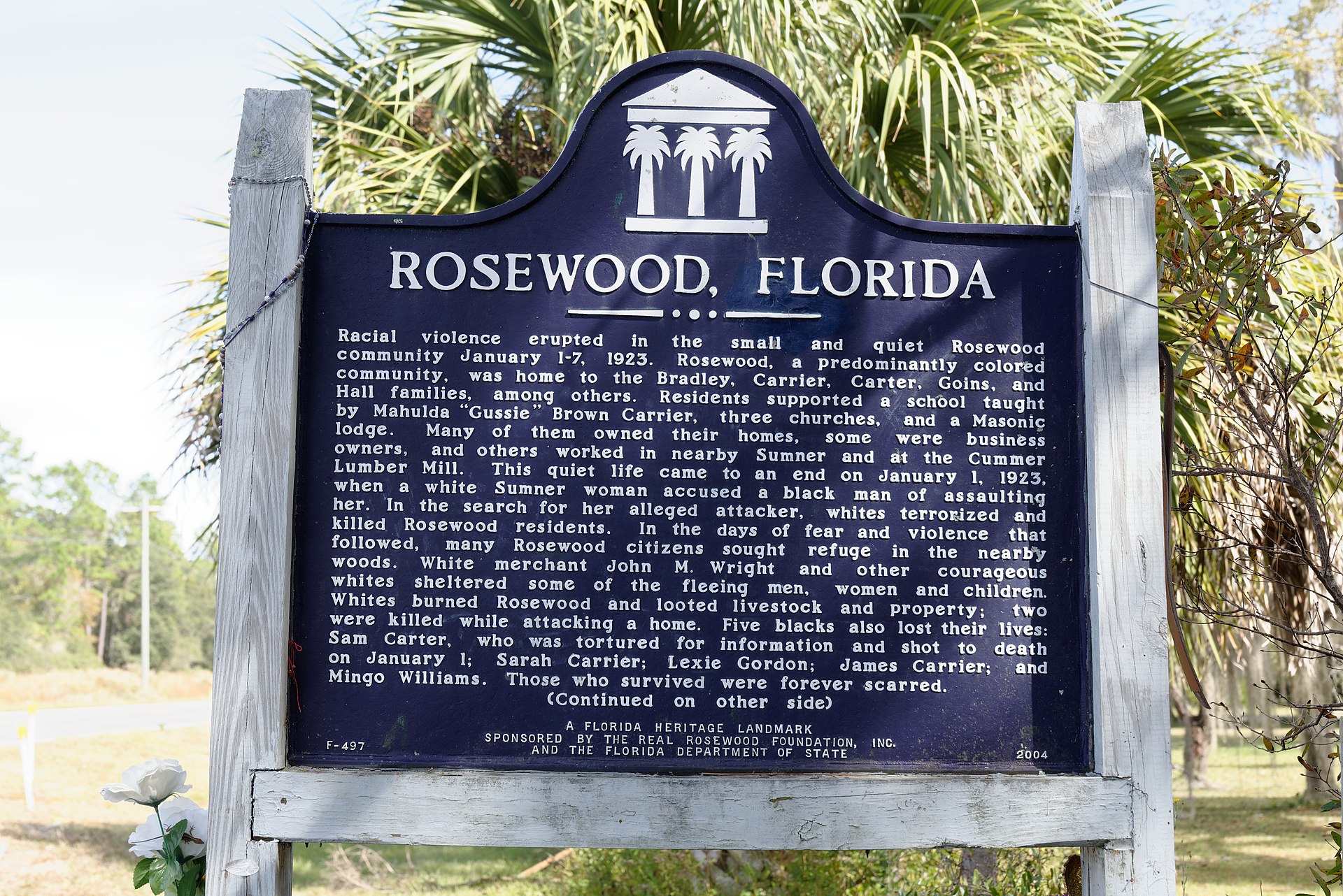 File Rosewood, Florida historical marker (1).jpg New World Encyclopedia