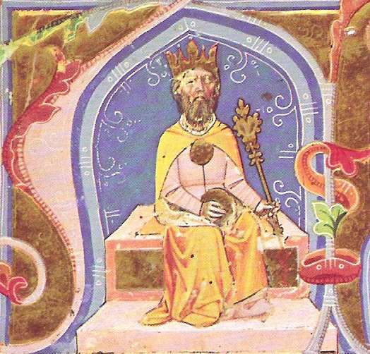 Attila the Hun pictured in the Chronicon Pictum (Hungarian, fourteenth century chronicle.)