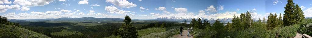 Panoramic view of the Grand Teton National Park as seen from the Signal Mountain Road.