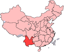 Yunnan is highlighted on this map