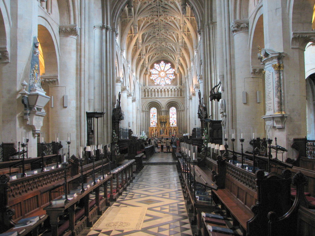 The Nave of Christ Church Catherdral, Oxford. The Cathedral is the College Chapel. The diocese was created after the English reformation using funds from the dissolution of the monasteries. Some Oxford professors automatically become members of the chapter, as did Pococke.
