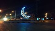 The statue of the crescent in one of the squares was decorated in color and beautifully lit to celebrate the month of Ramadan in Jordan