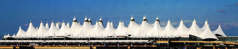 The main terminal's tented roof at Denver International Airport.