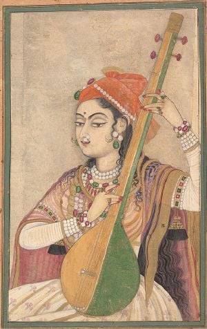 A lady playing the tanpura