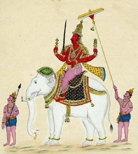 Painting of Indra on his elephant mount, Airavata.