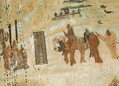 Emperor Wu dispatching Zhang Qian to Central Asia from 138 to 126 B.C.E., Mogao Caves mural, 618-712 C.E.