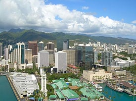 Aerial view of downtown from Honolulu Harbor
