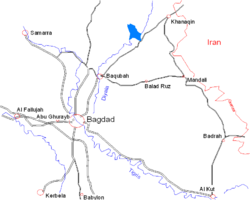 Map showing Samarra near Baghdad