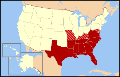 Map of the division of the states before the start of the Civil