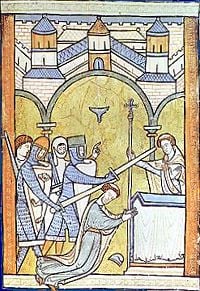 13th century manuscript illumination, an early depiction of Becket's assassination