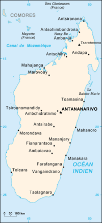 Location of Antananarivo in Madagascar