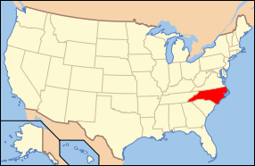 Map of the United States with North Carolina highlighted