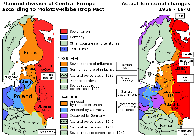 Planned and actual territorial changes in Central Europe 1939-1940