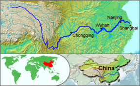 The course of the Yangtze River through China